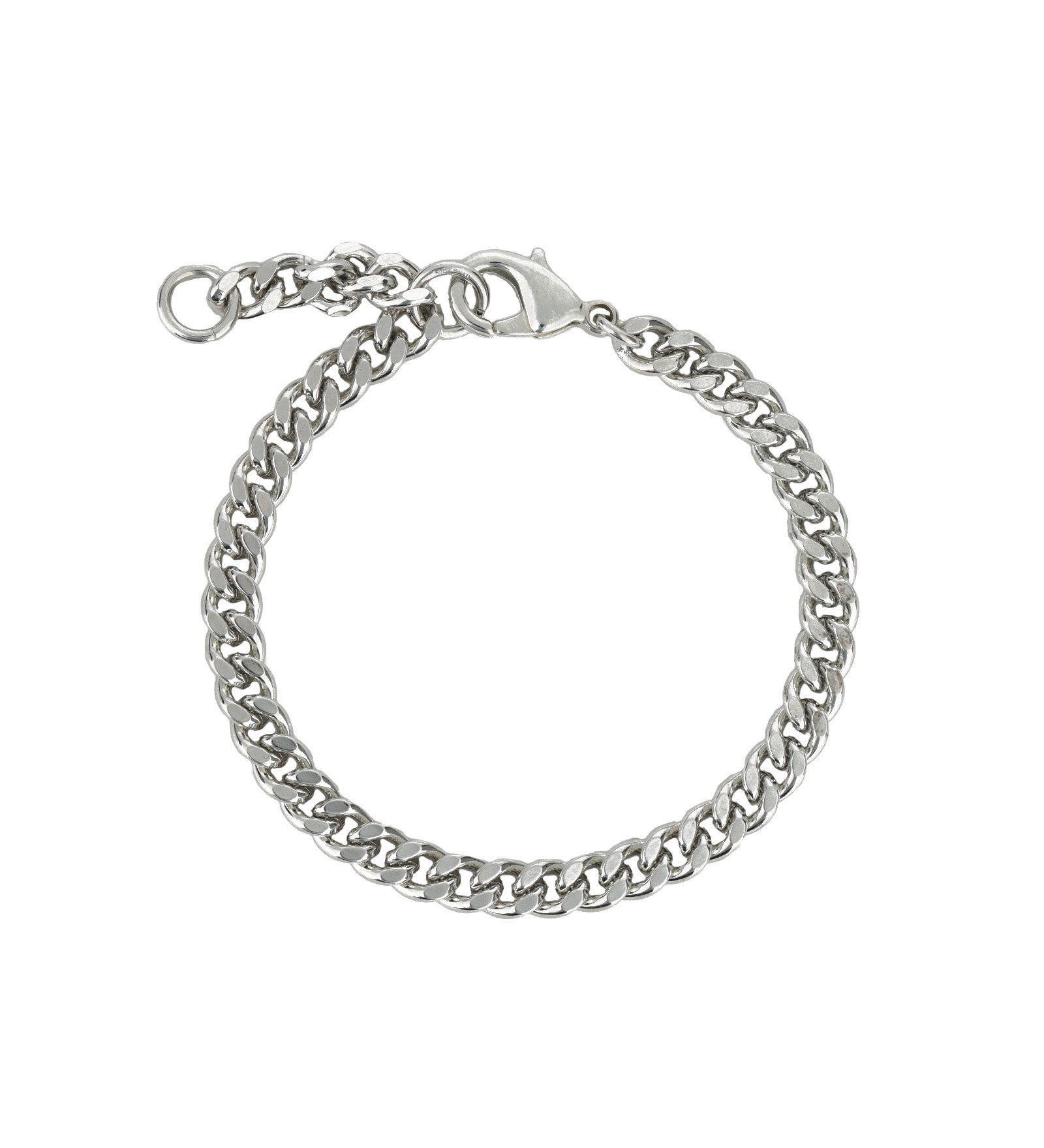 Diamond Cut Flat Curb Chain Bracelet Rhodium Plated / 7.5"