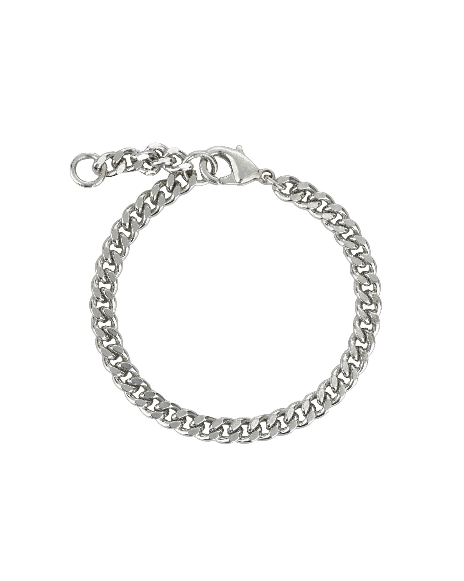 Diamond Cut Flat Curb Chain Bracelet Rhodium Plated / 7.5"