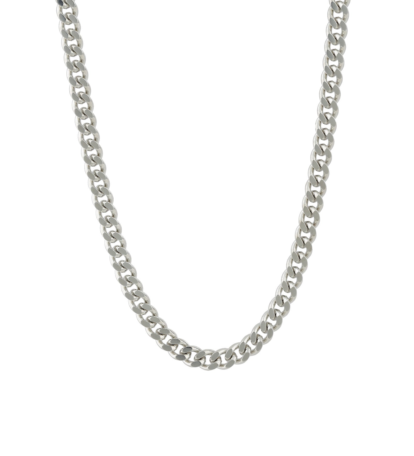 Diamond Cut Flat Curb Chain Necklace | 5mm Rhodium Plated / 18"-20"