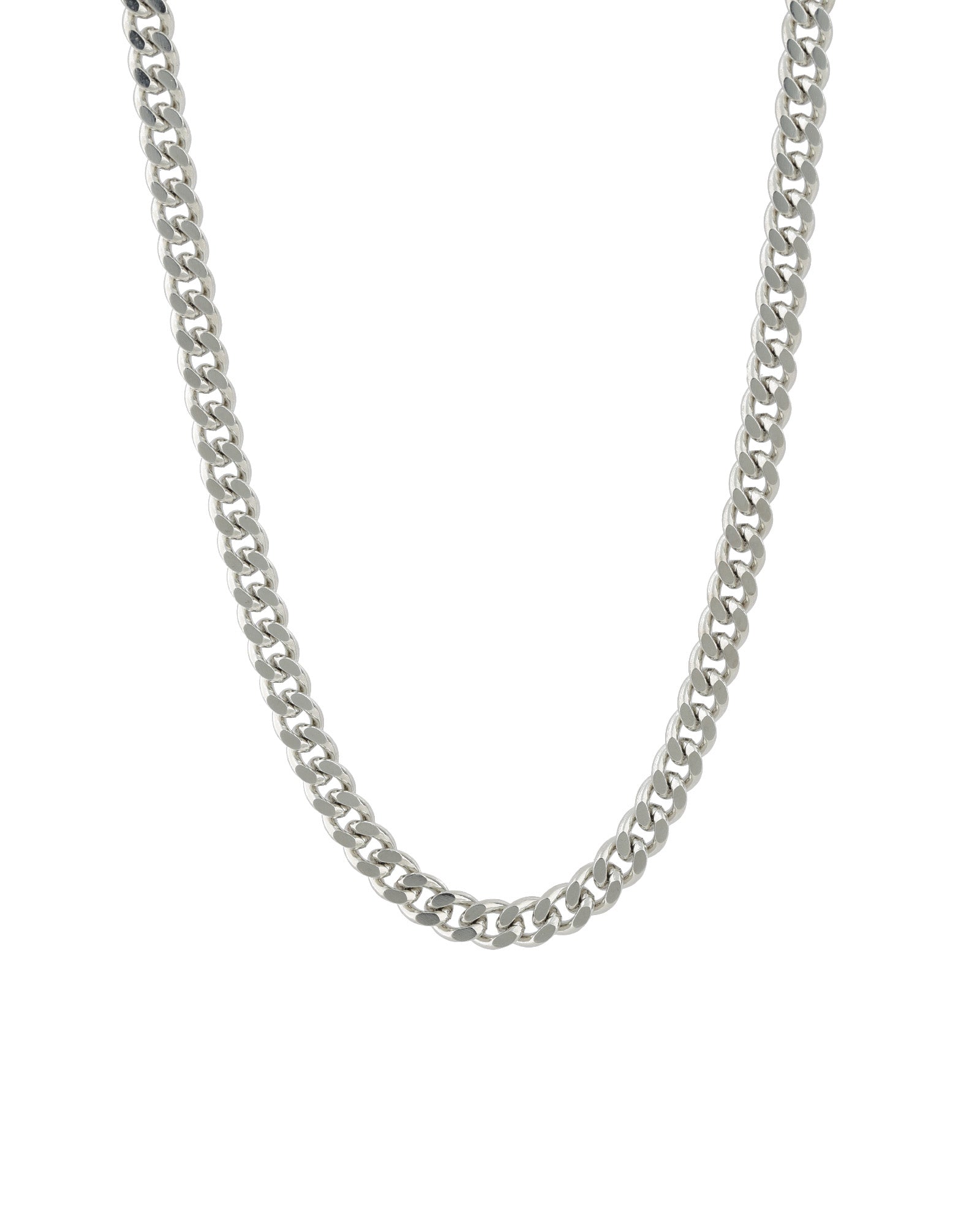 Diamond Cut Flat Curb Chain Necklace | 5mm Rhodium Plated / 18"-20"