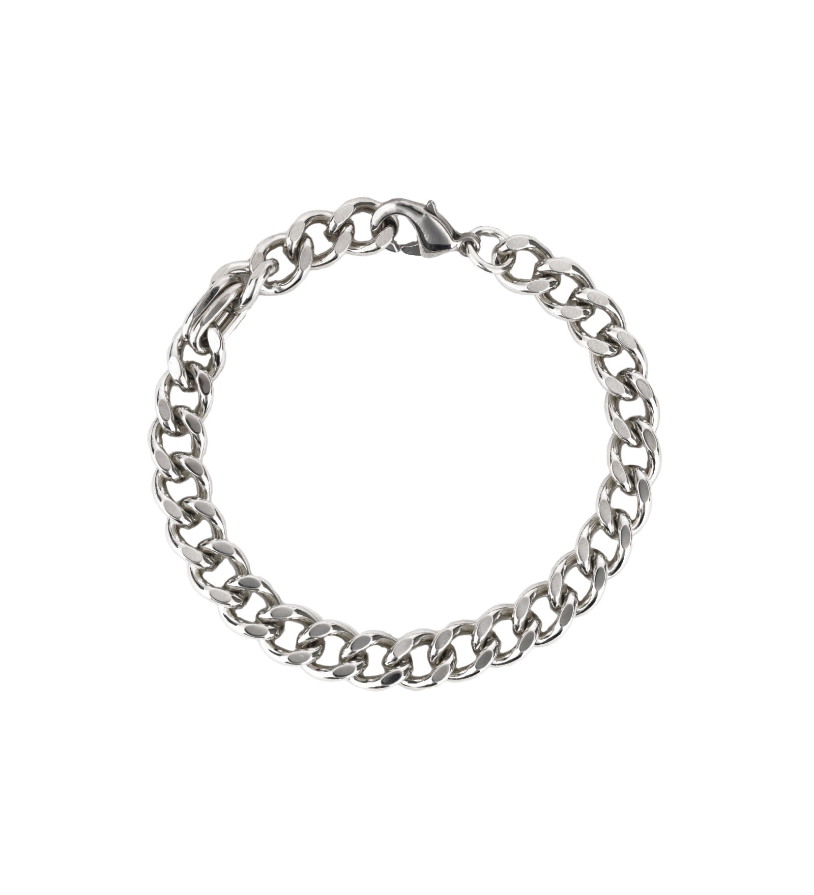 Diamond Cut Flat Curb Chain Bracelet | 8mm Rhodium Plated / 7.5"