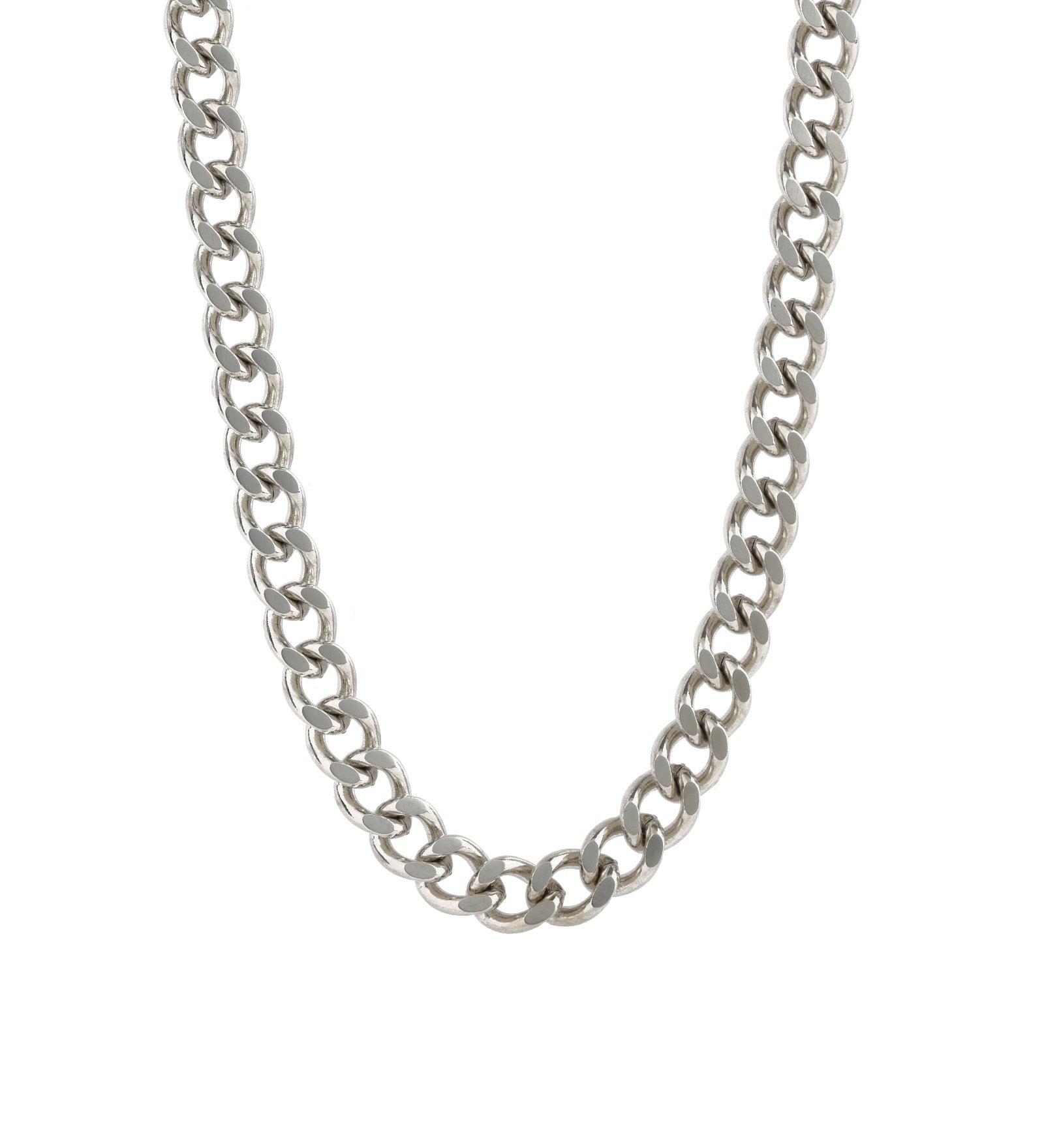 Diamond Cut Flat Curb Chain | 8mm Rhodium Plated / 18"-20"