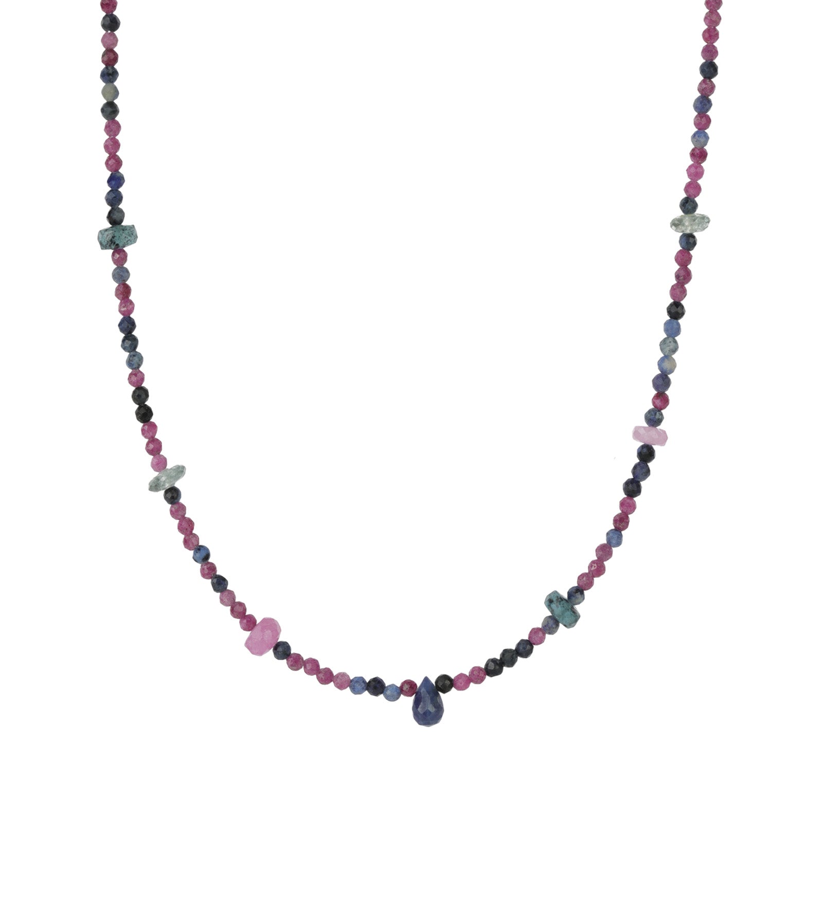 Ruby Sapphire Biolette Mixed Stone Necklace | 2.5mm 14k Gold Filled, Ruby, Sapphire