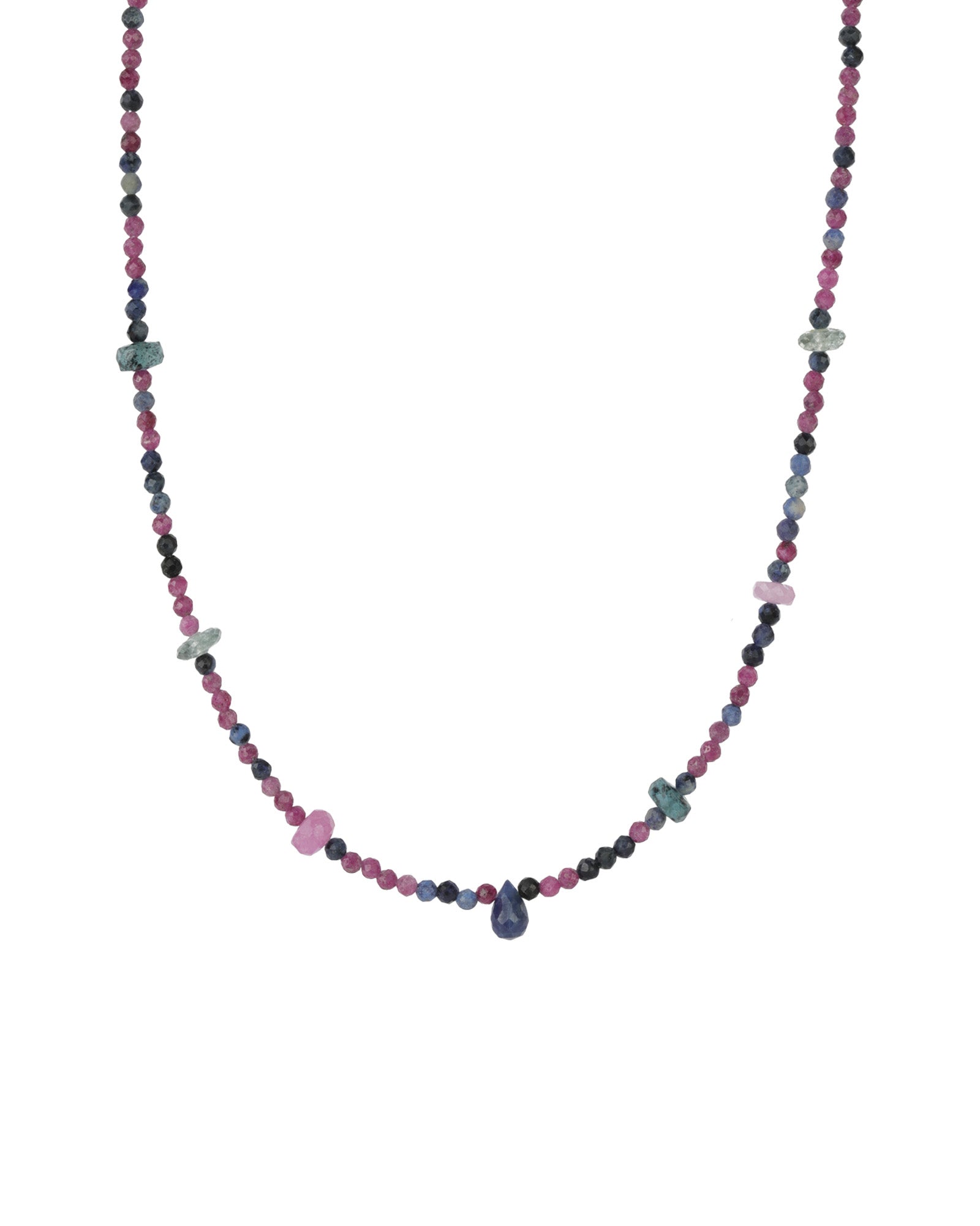 Ruby Sapphire Biolette Mixed Stone Necklace | 2.5mm 14k Gold Filled, Ruby, Sapphire