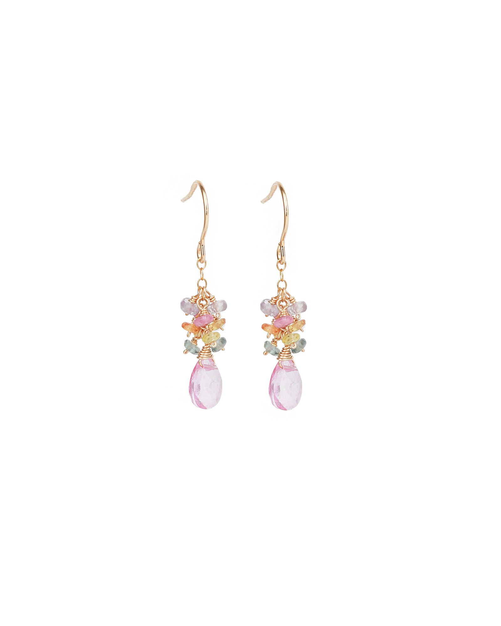 Gem Jar-Stone Drop Cluster Hooks-Earrings-14k Gold Filled, Pink Topaz, Sapphire Mix-Blue Ruby Jewellery-Vancouver Canada