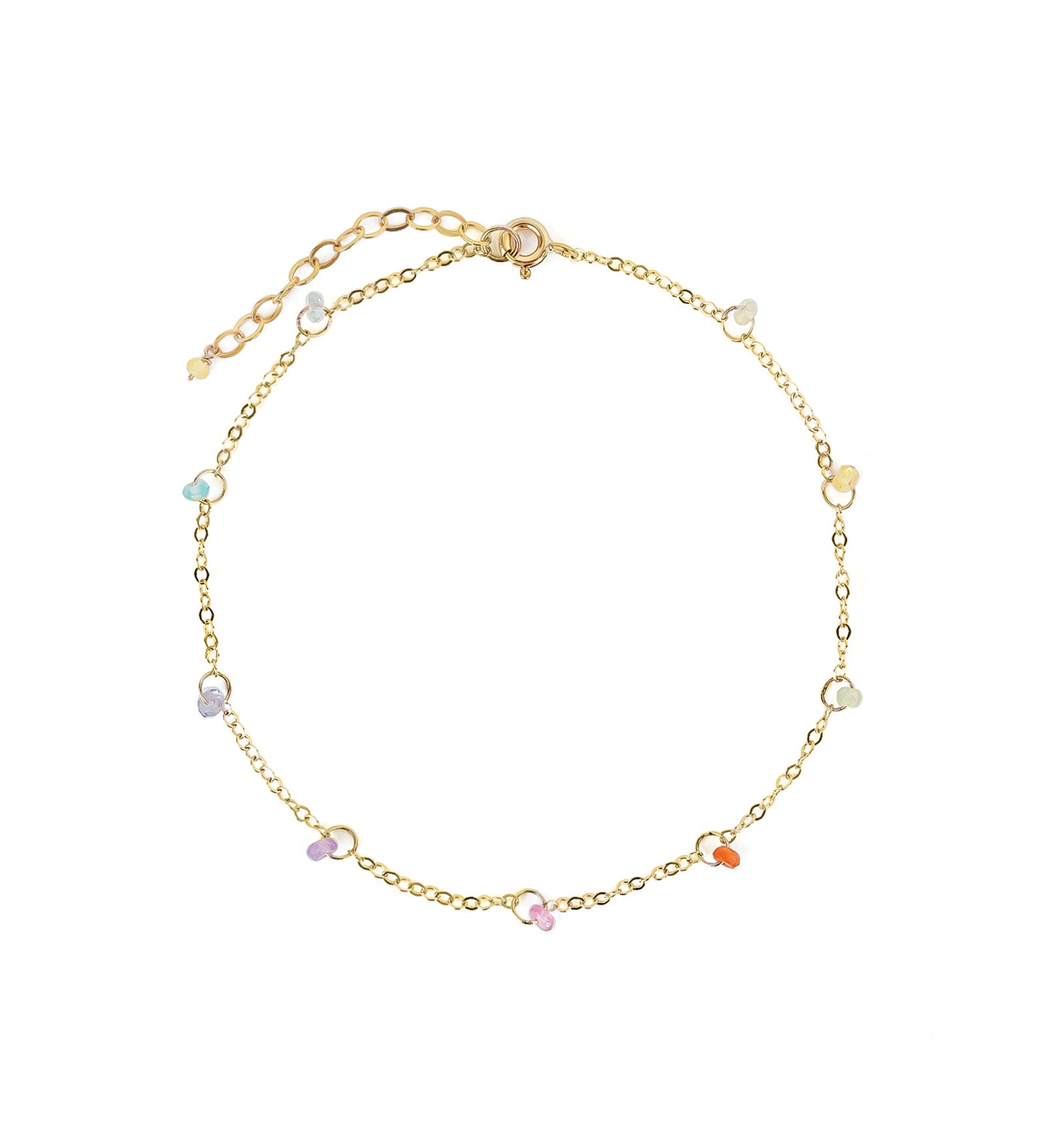 Gem Jar-Floating Station Stone Anklet-Anklets-14k Gold Filled, Multi Rainbow Stones-Blue Ruby Jewellery-Vancouver Canada