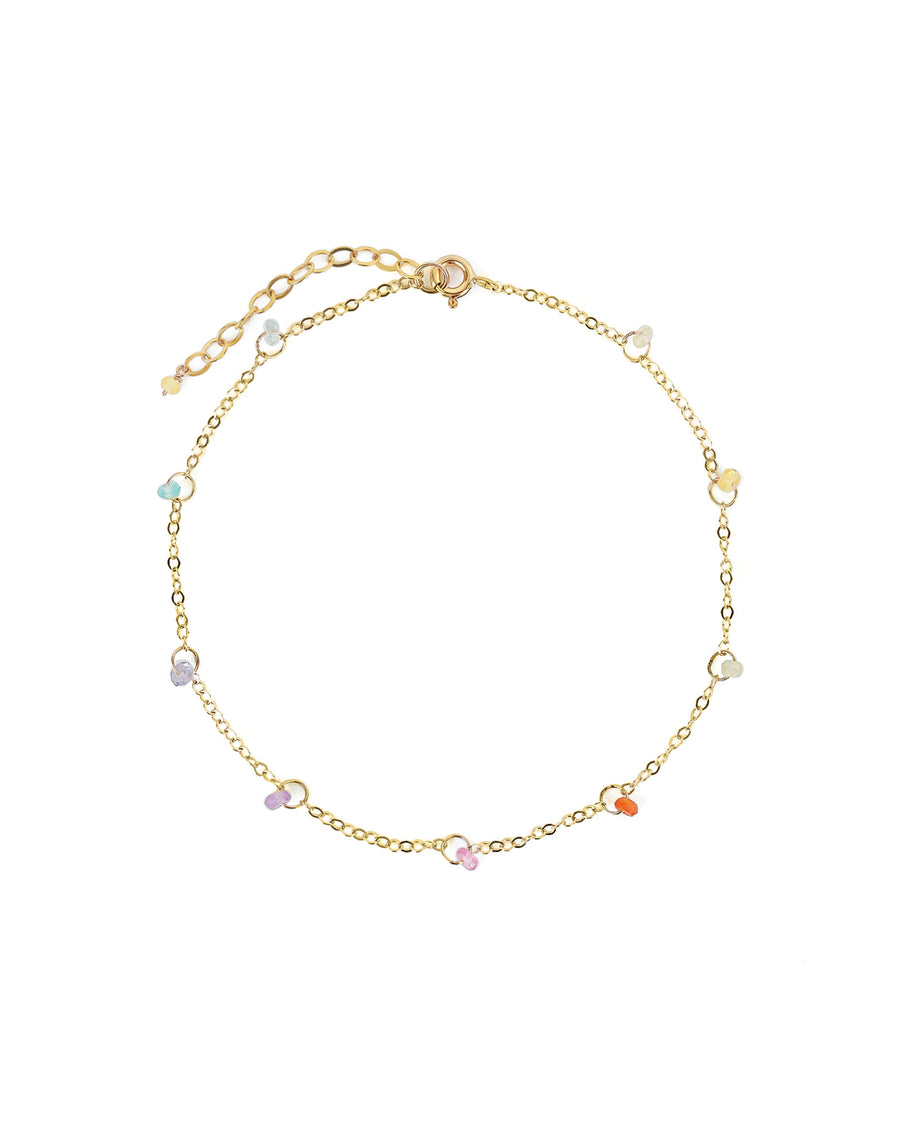 Gem Jar-Floating Station Stone Anklet-Anklets-14k Gold Filled, Multi Rainbow Stones-Blue Ruby Jewellery-Vancouver Canada