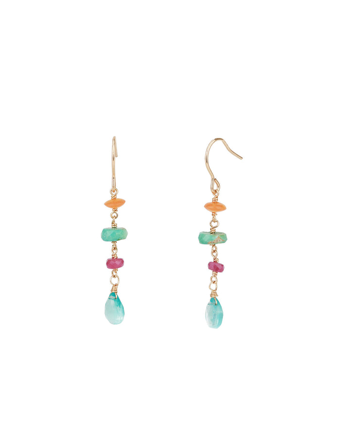 Gem Jar-4 Mixed Stone Drop Hooks-Earrings-14k Gold Filled, Apatite, Multi-Blue Ruby Jewellery-Vancouver Canada