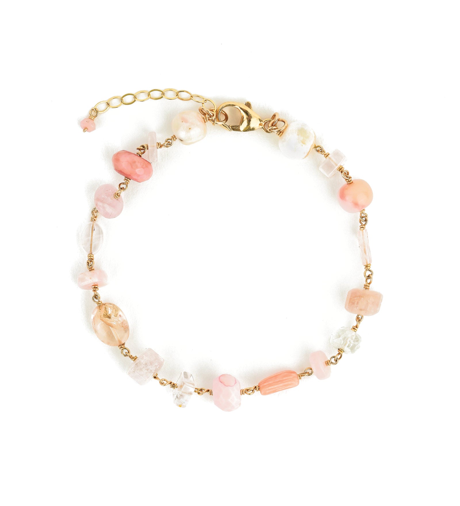 Gem Jar-Mixed Shape Station Bracelet-Bracelets-14k Gold Filled, Pink Opal-Blue Ruby Jewellery-Vancouver Canada