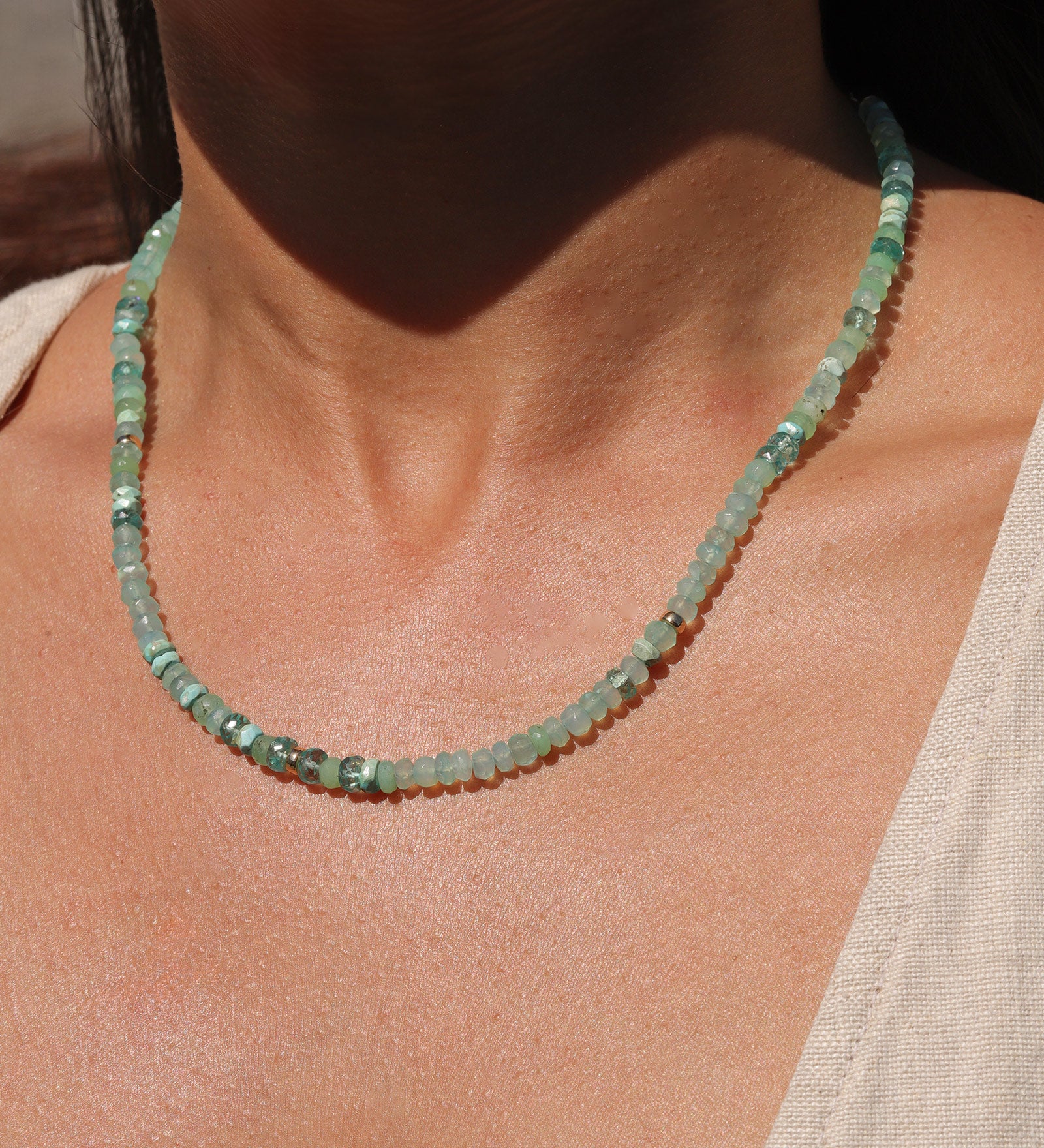 Gem Jar-Green Mix Three Rondelle Necklace | 4mm-Necklaces-14k Gold Filled, Aquamarine-Blue Ruby Jewellery-Vancouver Canada