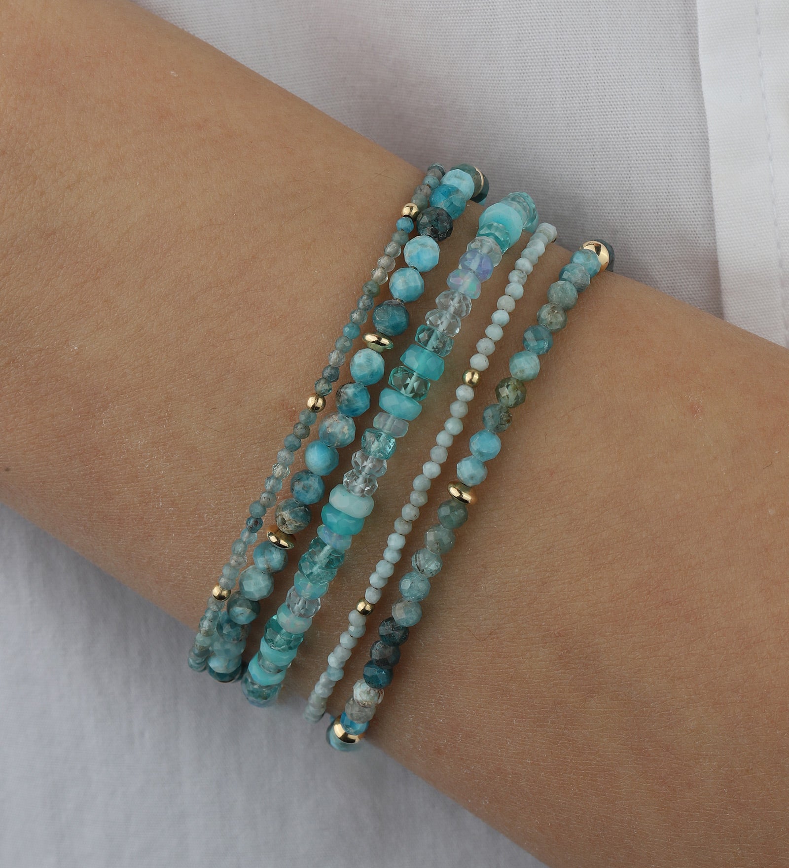 Apatite Beaded Bracelet | 2mm 14k Gold Filled, Apatite