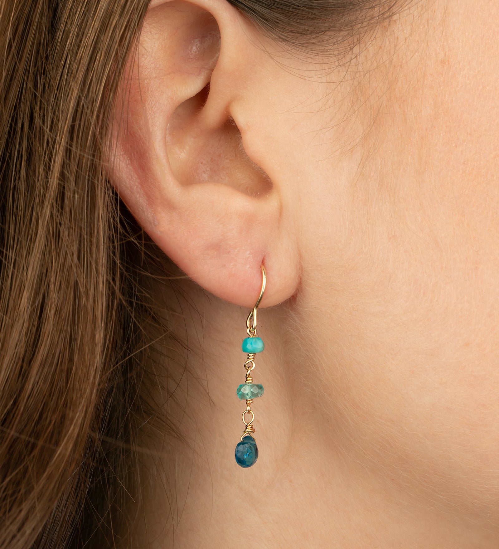 Gem Jar-Three Mixed Stone Teardrop Hooks-Earrings-14k Gold Filled, Apatite, Turquoise-Blue Ruby Jewellery-Vancouver Canada