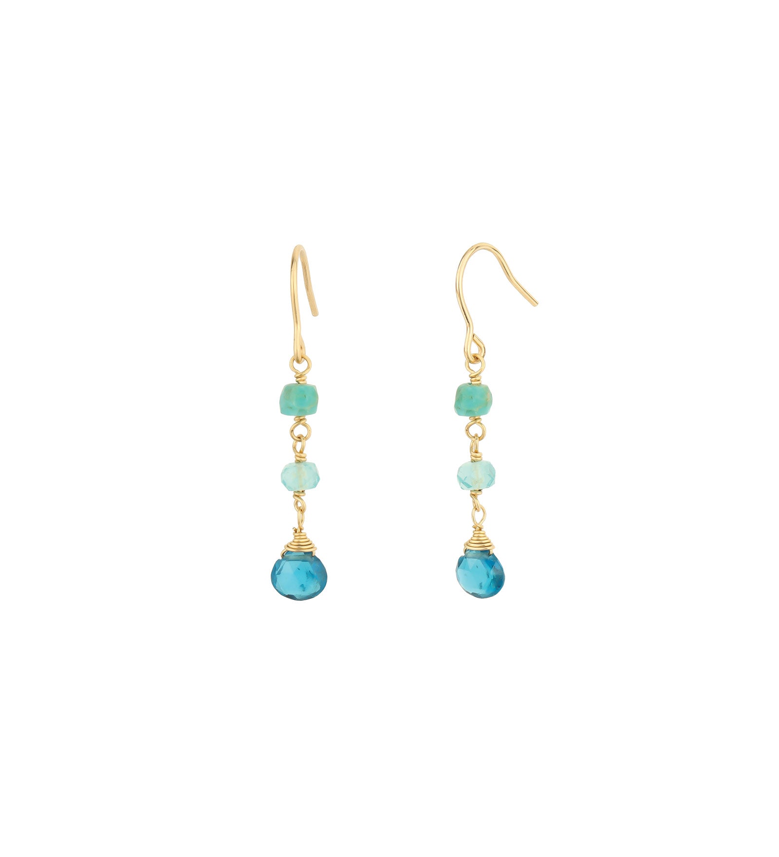 Three Mixed Stone Teardrop Hooks 14k Gold Filled, Apatite