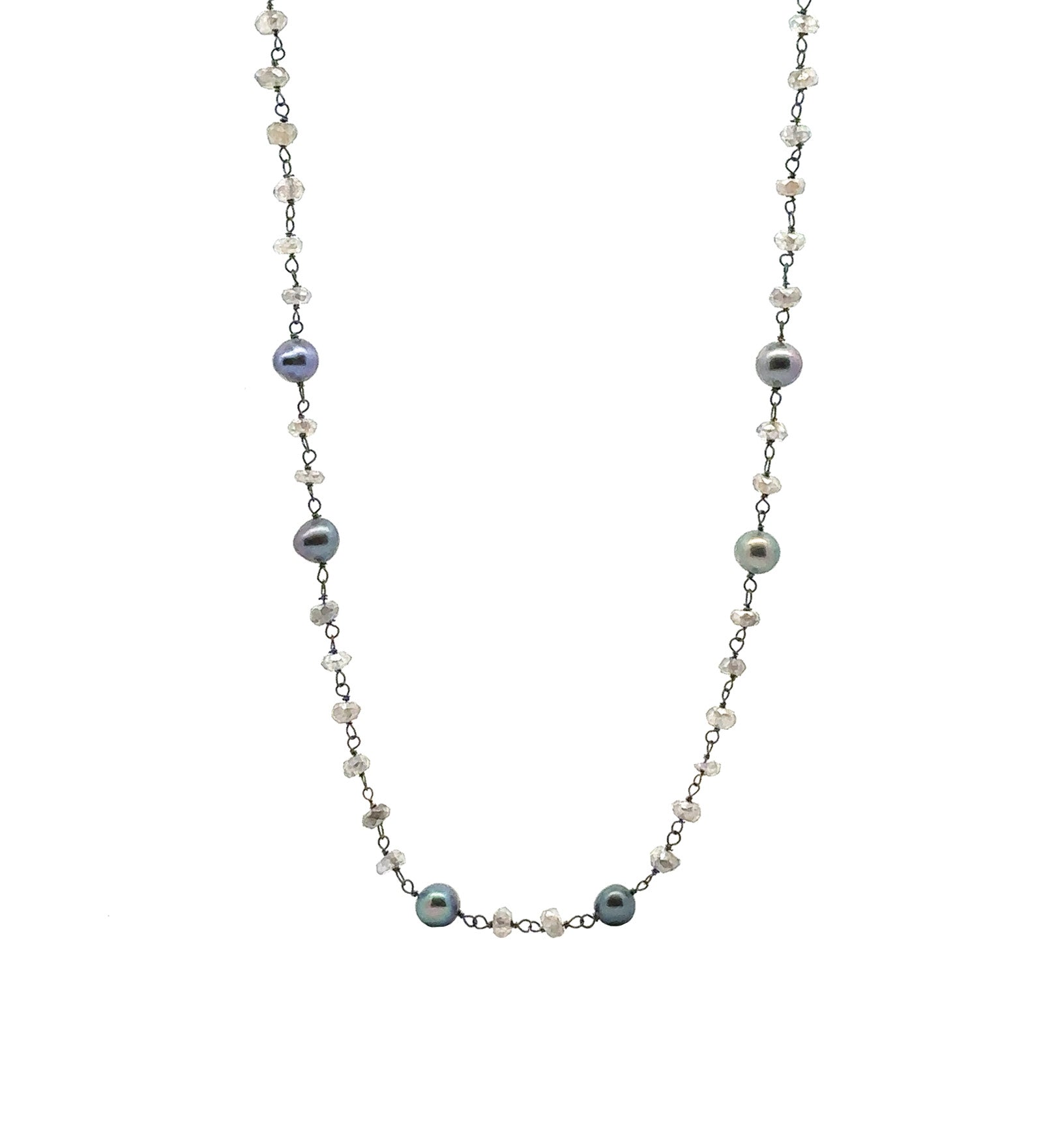 Stone + Pearl Chain Wrap Necklace Sterling Silver, Labradorite