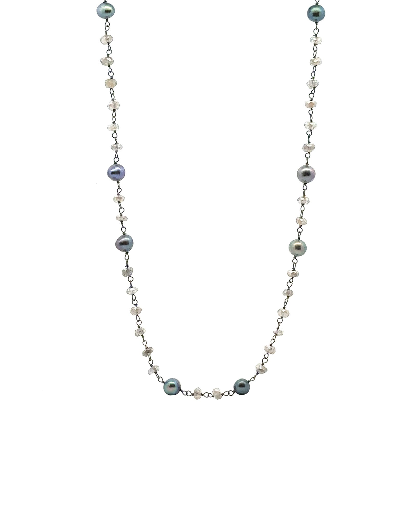 Stone + Pearl Chain Wrap Necklace Sterling Silver, Labradorite