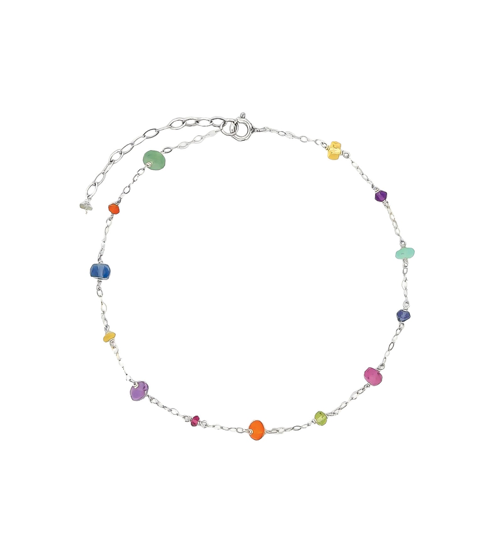 Mixed Stone Station Anklet Sterling Silver, Multi