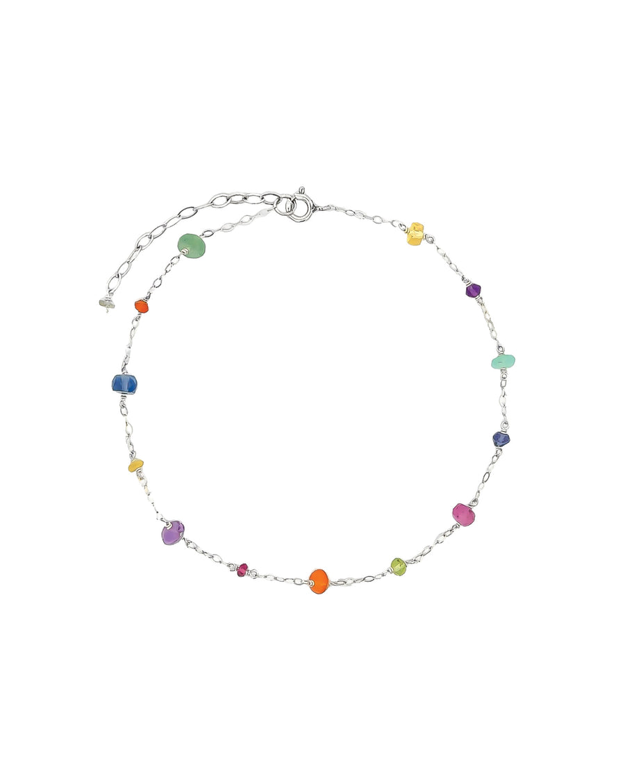 Mixed Stone Station Anklet Sterling Silver, Multi