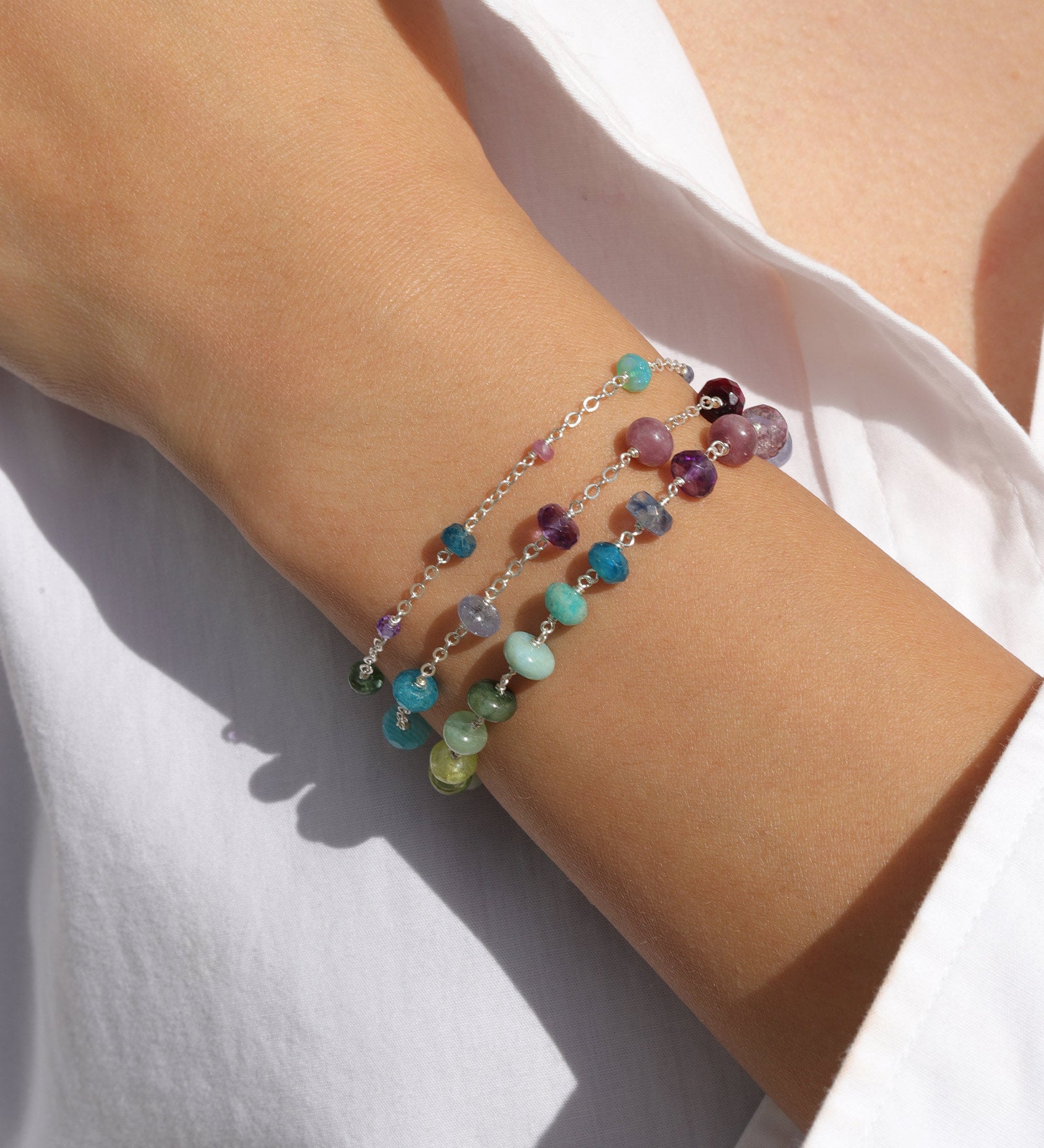 Gem Jar-Mixed Stone Station Bracelet-Bracelets-Sterling Silver, Multi-Blue Ruby Jewellery-Vancouver Canada