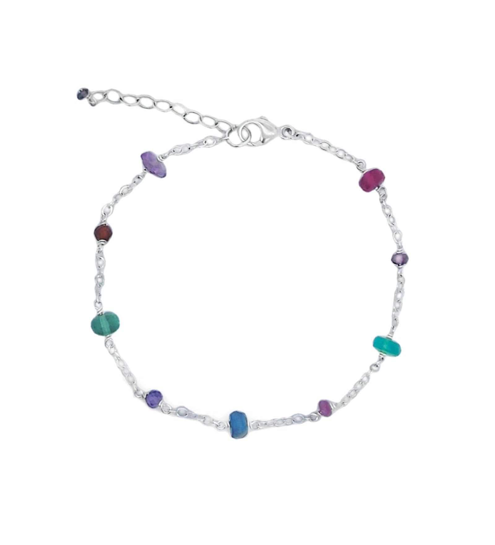 Gem Jar-Mixed Stone Station Bracelet-Bracelets-Sterling Silver, Multi-Blue Ruby Jewellery-Vancouver Canada