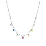 Mixed Teardrop Stone Chain Necklace Sterling Silver, Multi Sapphire