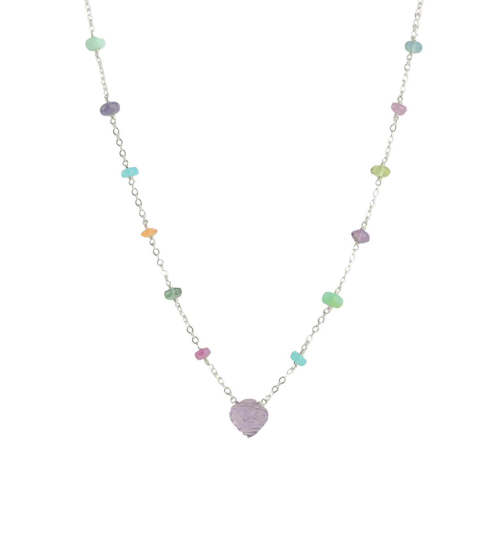 Gem Jar-Stone Station Heart Necklace-Necklaces-Sterling Silver, Multi-Blue Ruby Jewellery-Vancouver Canada