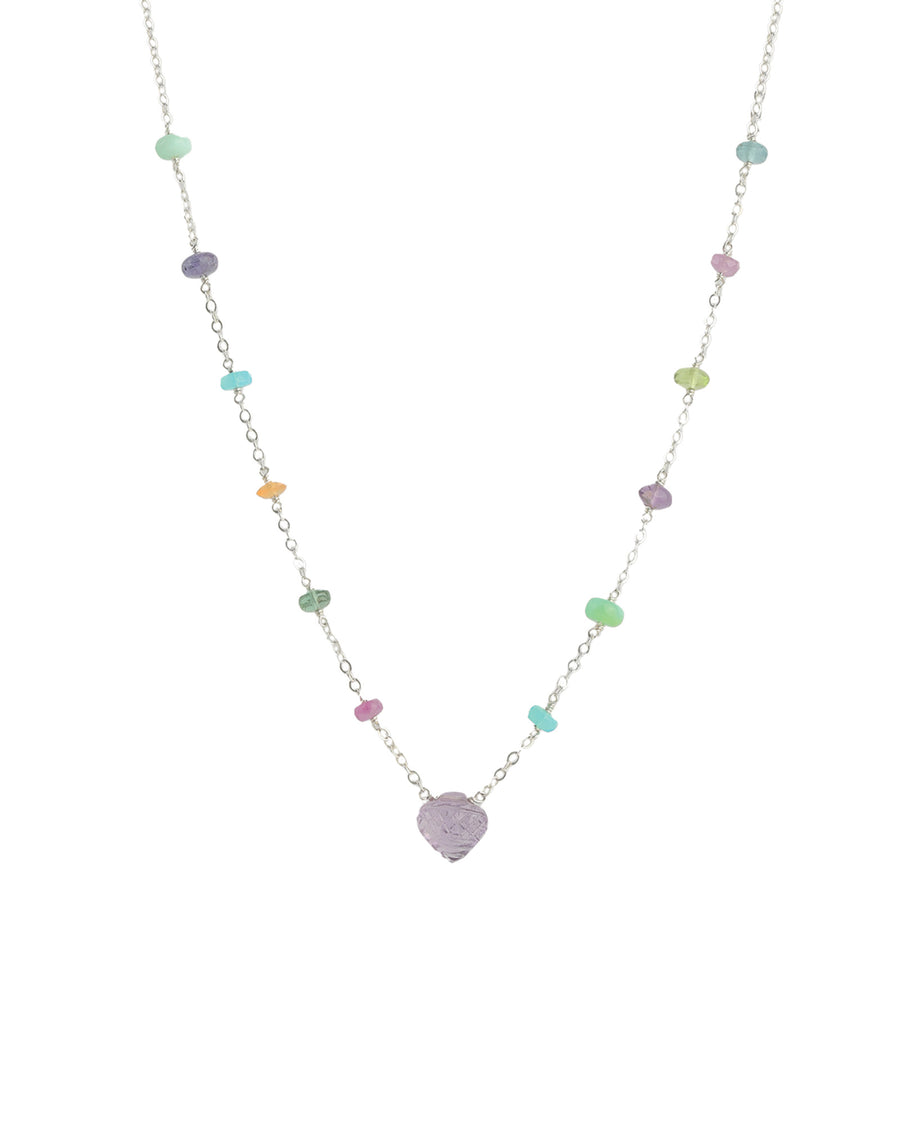 Gem Jar-Stone Station Heart Necklace-Necklaces-Sterling Silver, Multi-Blue Ruby Jewellery-Vancouver Canada