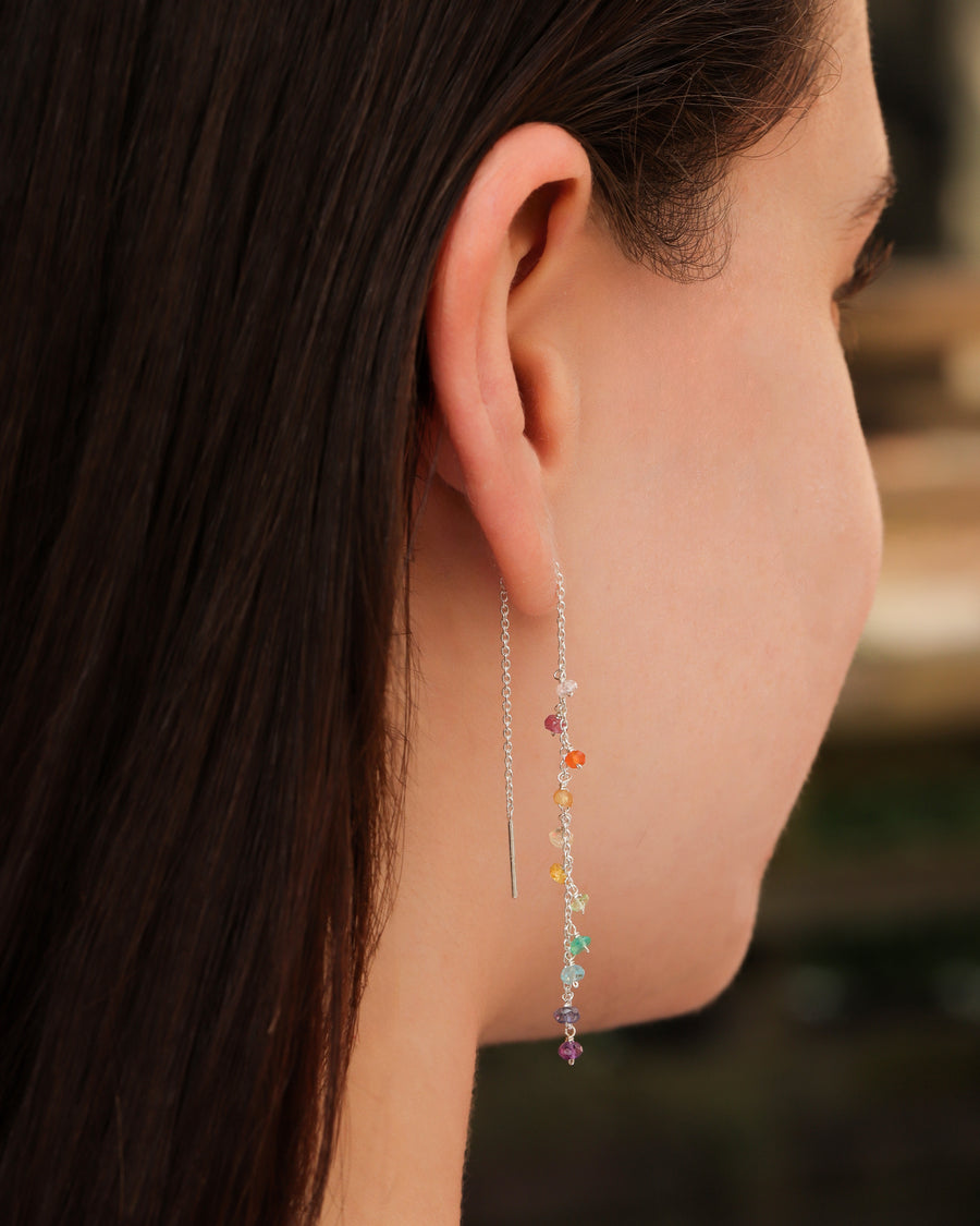 Gem Jar-Mixed Stone Drop Chain Threaders-Earrings-Sterling Silver, Multi-Blue Ruby Jewellery-Vancouver Canada