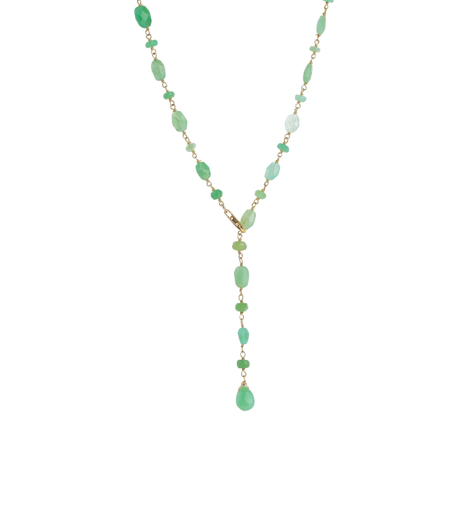 Mix Stone Drop Lariat 14k Gold Vermeil, Chrysoprase