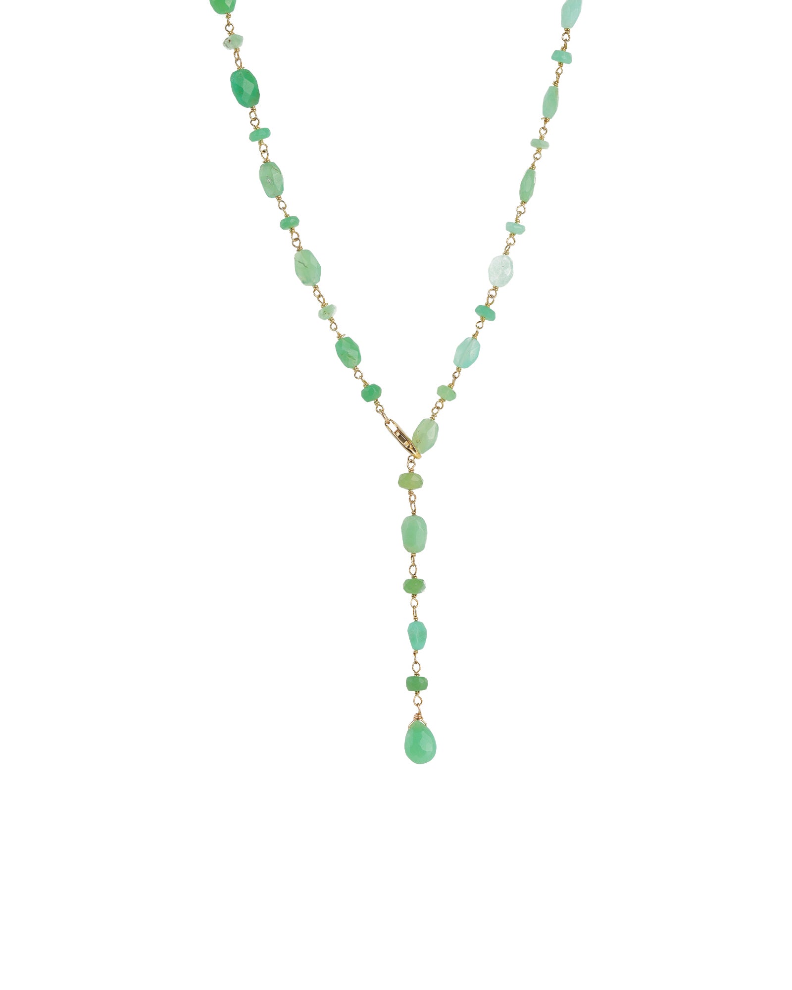 Mix Stone Drop Lariat 14k Gold Vermeil, Chrysoprase