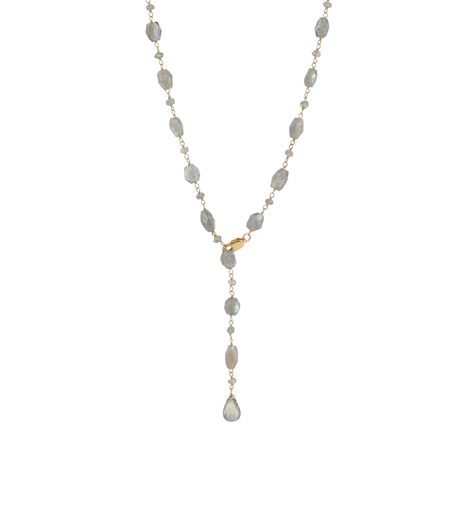 Mix Stone Drop Lariat 14k Gold Vermeil, Labradorite