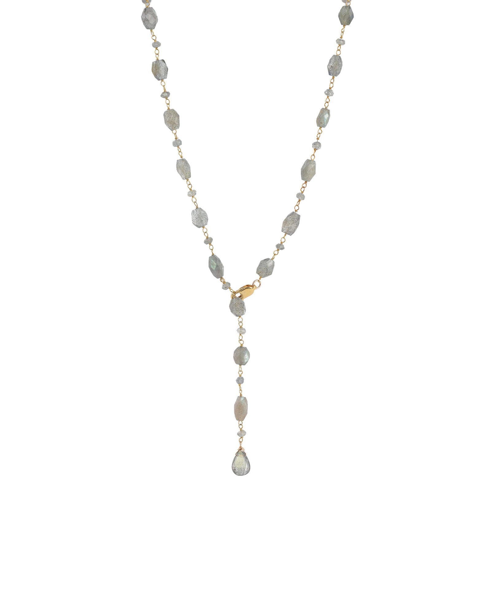 Mix Stone Drop Lariat 14k Gold Vermeil, Labradorite