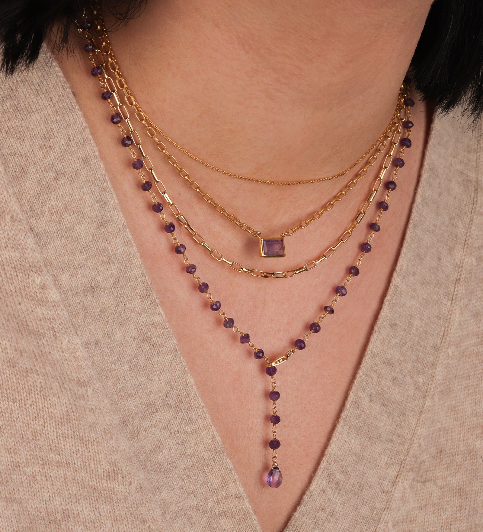 Gem Jar-Mix Stone Drop Lariat-Necklaces-Blue Ruby Jewellery-Vancouver Canada