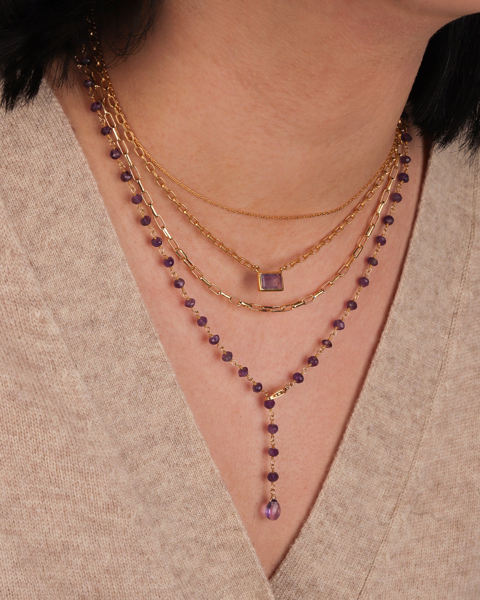 Gem Jar-Mix Stone Drop Lariat-Necklaces-Blue Ruby Jewellery-Vancouver Canada