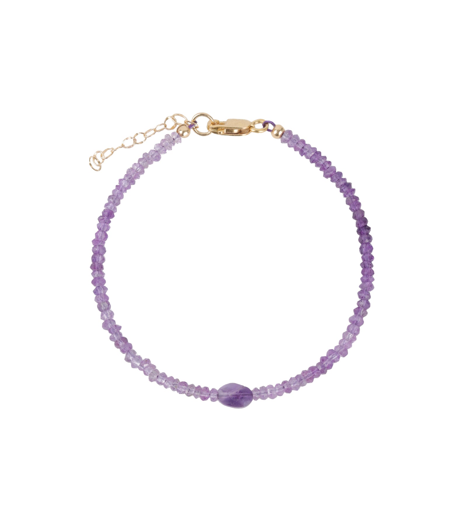 Single Oval Amethyst Bracelet | 2.5mm 14k Gold Filled, Amethyst