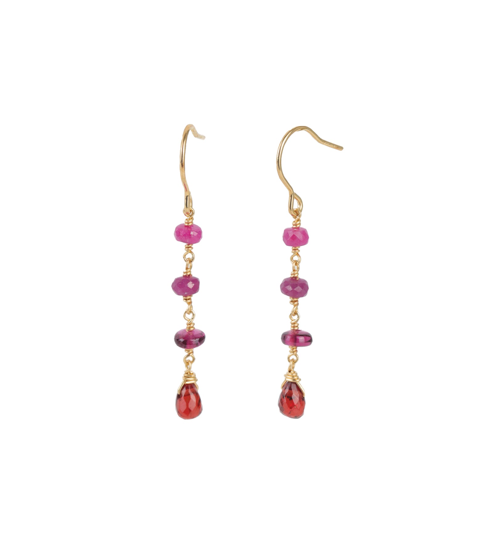 Four Mixed Stone Drop Hooks 14k Gold Filled, Garnet, Ruby