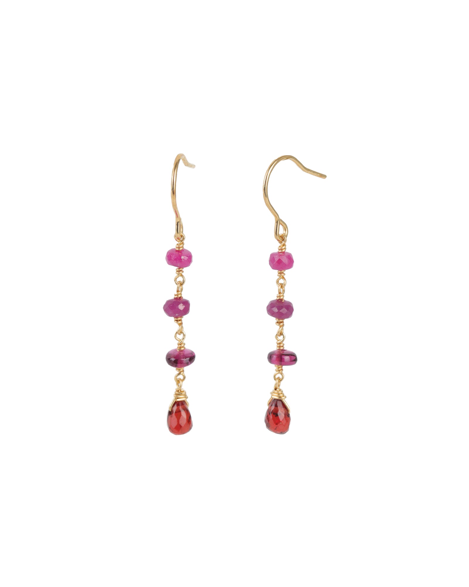 Four Mixed Stone Drop Hooks 14k Gold Filled, Garnet, Ruby