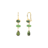 Mixed Stone Drop Bezel Hooks 14k Gold Filled, Emerald, Green Tourmaline, Serpentine