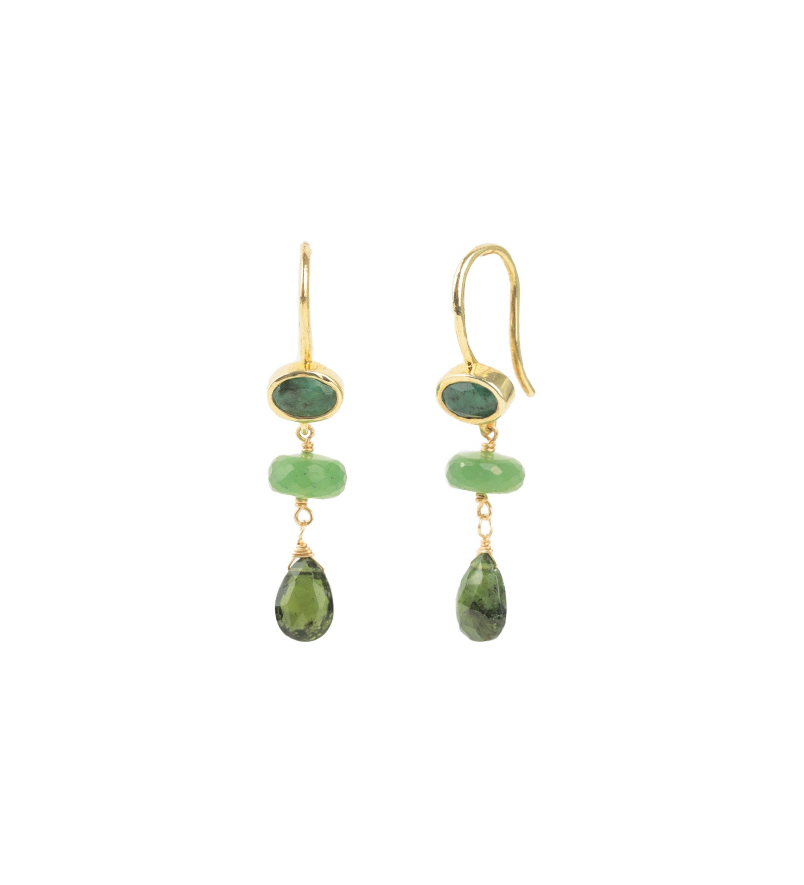 Mixed Stone Drop Bezel Hooks 14k Gold Filled, Emerald, Green Tourmaline, Serpentine