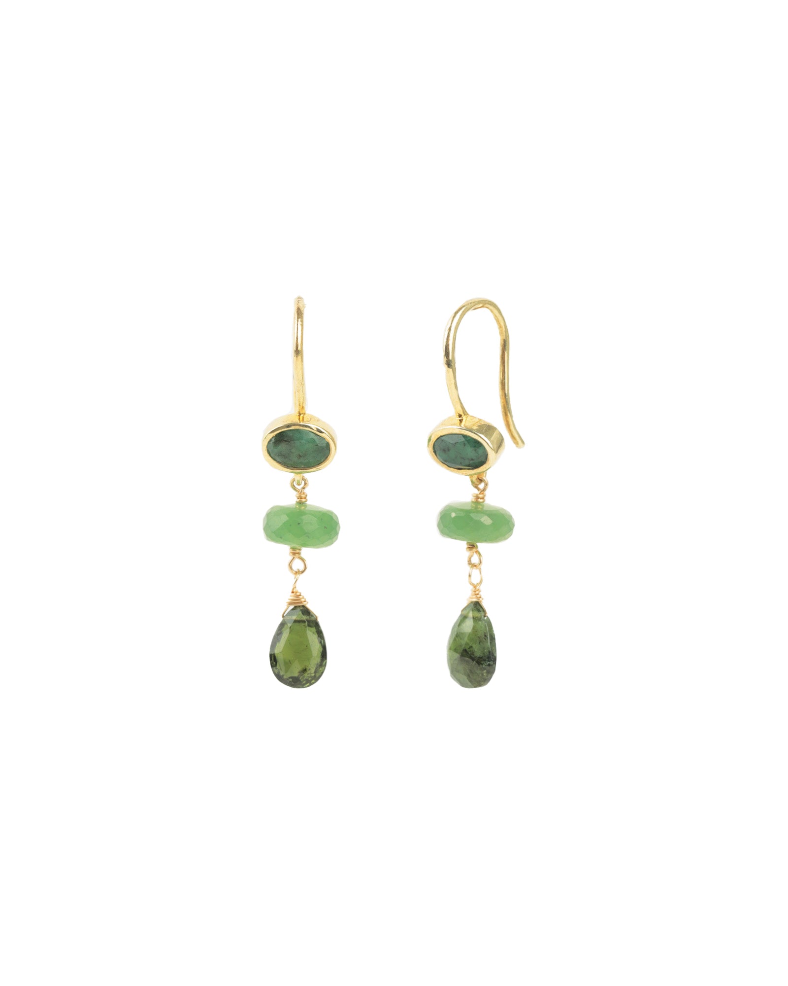 Mixed Stone Drop Bezel Hooks 14k Gold Filled, Emerald, Green Tourmaline, Serpentine