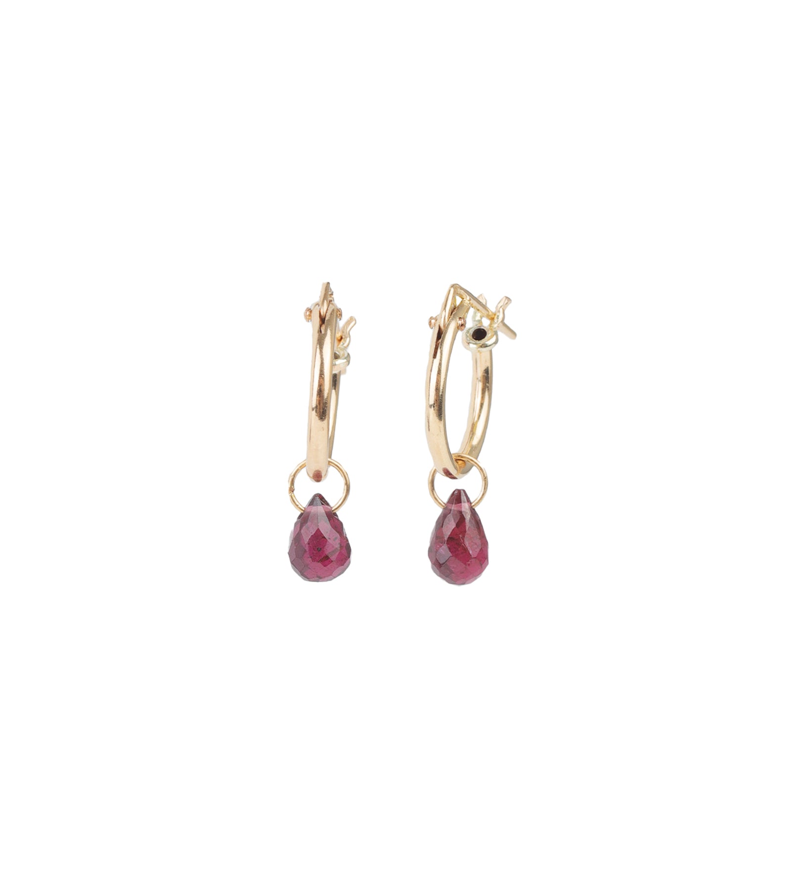 Floating Teardrop Ruby Drop Huggies 14k Gold Filled, Rhodolite Garnet