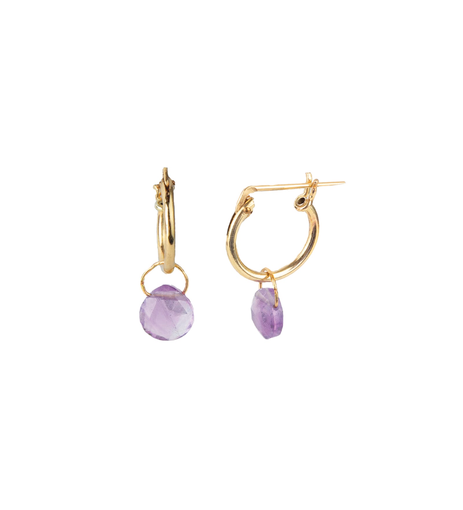 Gem Jar-Floating Heart Amethyst Drop Huggies-Earrings-14k Gold Filled, Amethyst-Blue Ruby Jewellery-Vancouver Canada