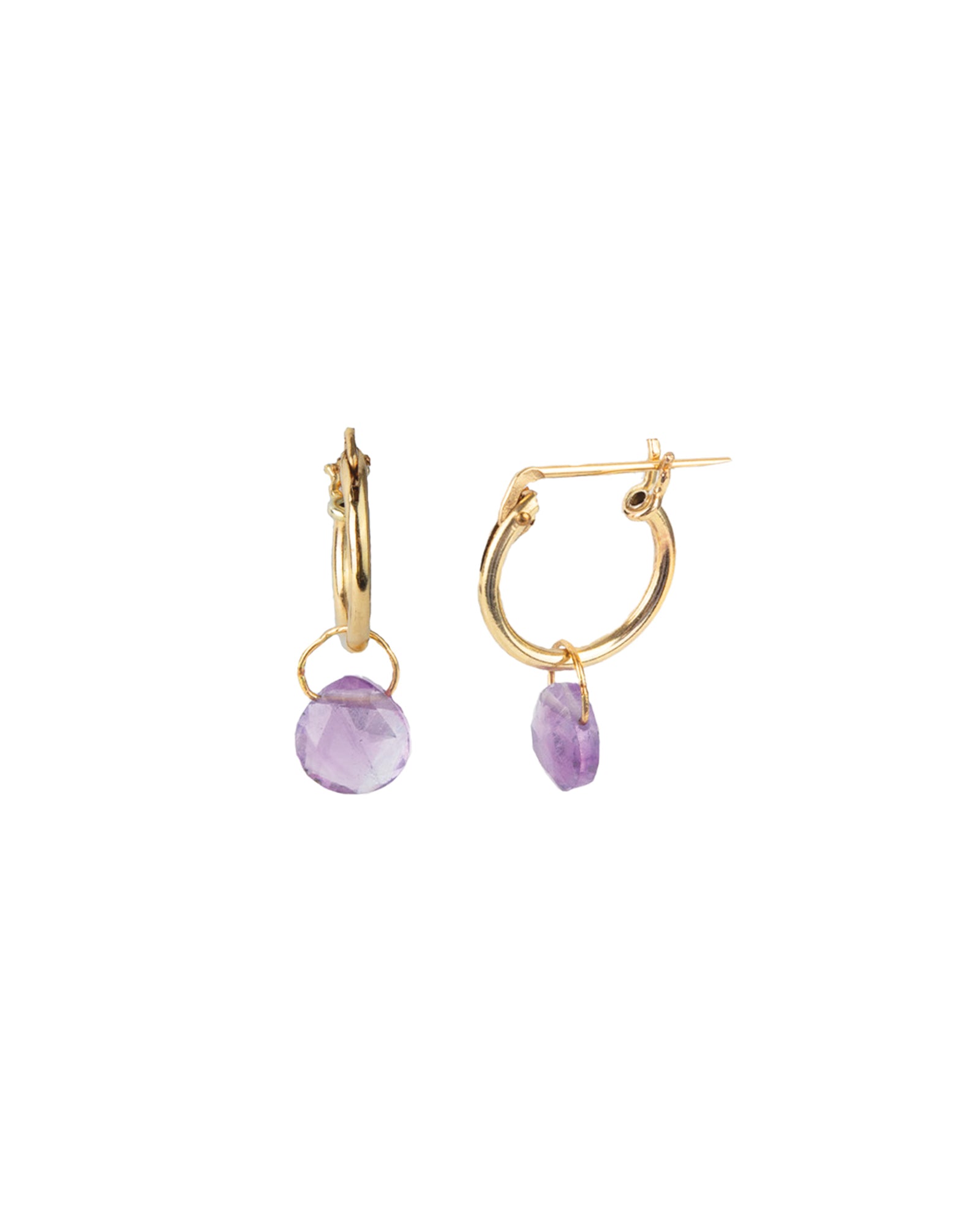 Gem Jar-Floating Heart Amethyst Drop Huggies-Earrings-14k Gold Filled, Amethyst-Blue Ruby Jewellery-Vancouver Canada