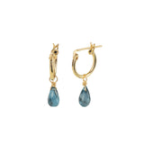 Gem Jar-Floating Teardrop London Blue Topaz Drop Huggies-Earrings-14k Gold Filled, London Blue Topaz-Blue Ruby Jewellery-Vancouver Canada