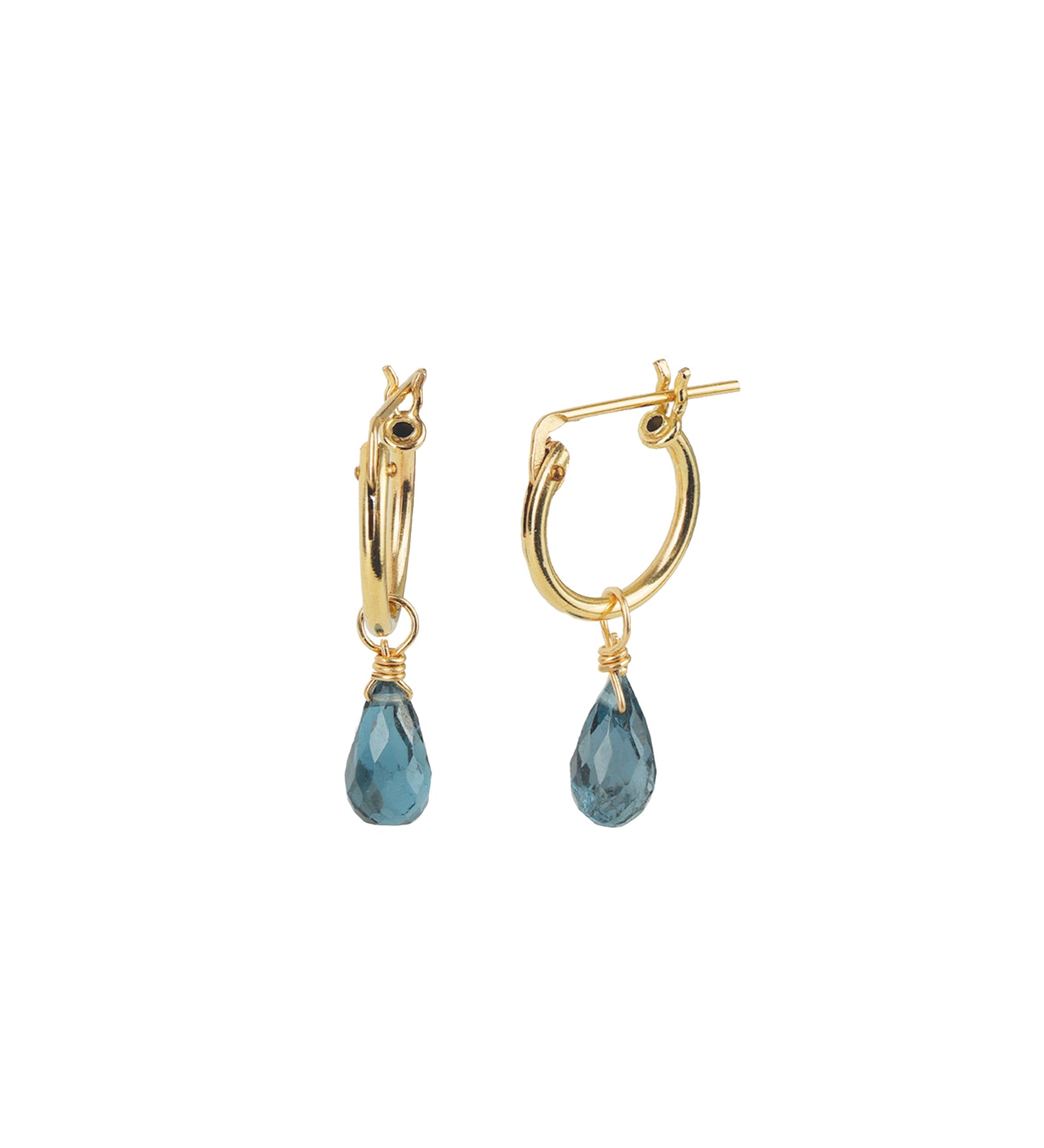 Gem Jar-Floating Teardrop London Blue Topaz Drop Huggies-Earrings-14k Gold Filled, London Blue Topaz-Blue Ruby Jewellery-Vancouver Canada