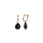 Pear Black Spinel Drop Huggies 14k Gold Filled, Black Spinel