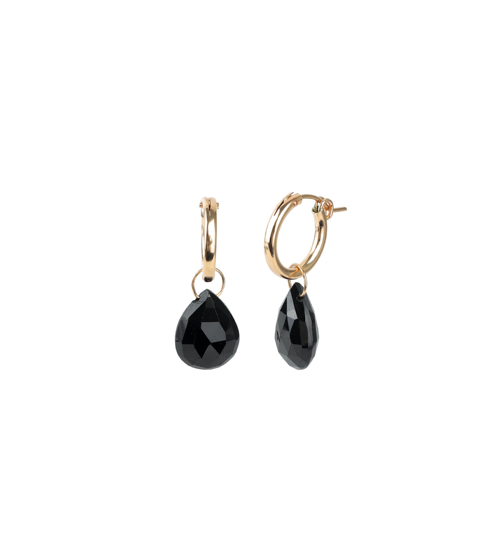 Pear Black Spinel Drop Huggies 14k Gold Filled, Black Spinel