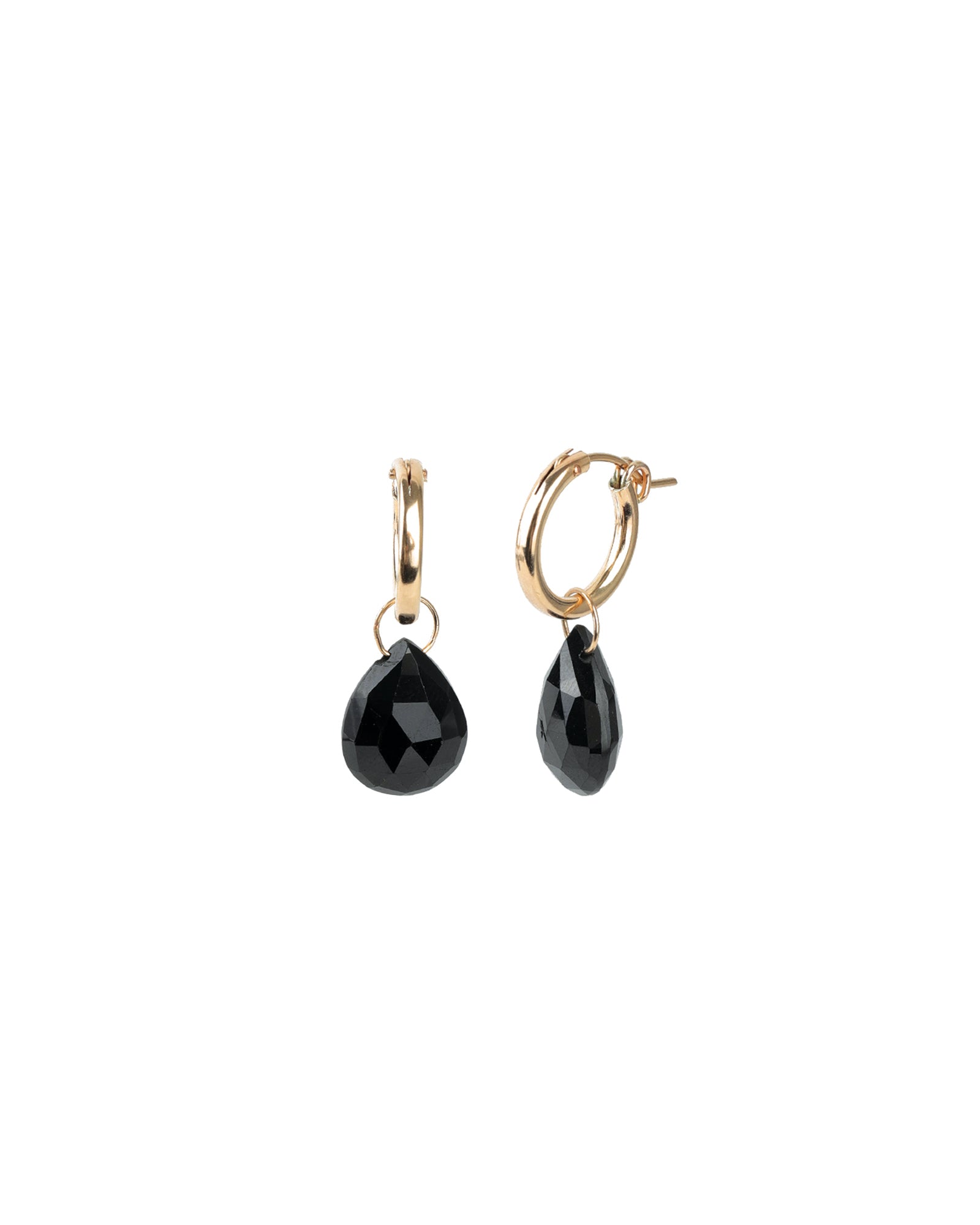 Pear Black Spinel Drop Huggies 14k Gold Filled, Black Spinel