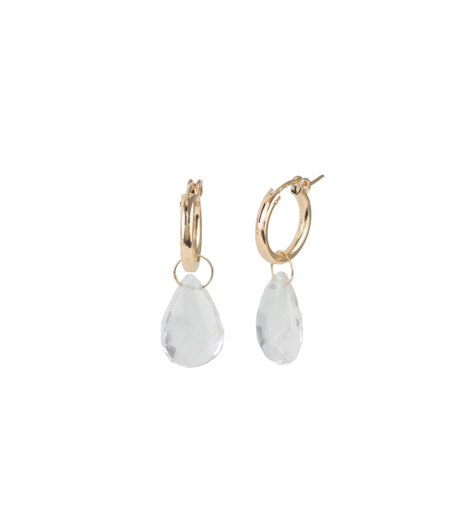 Pear Clear Quartz Drop Huggies 14k Gold Filled, Clear Quartz