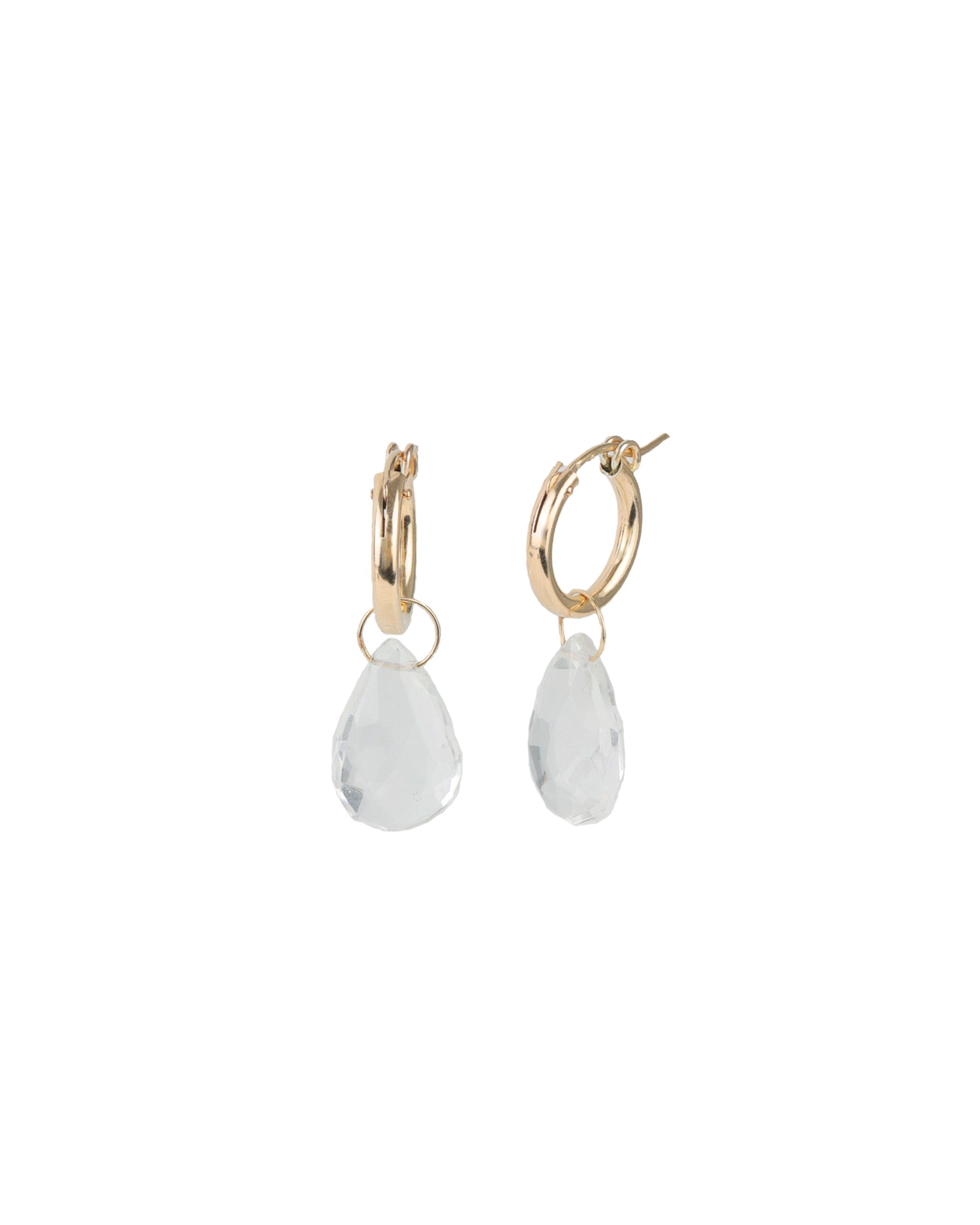 Pear Clear Quartz Drop Huggies 14k Gold Filled, Clear Quartz