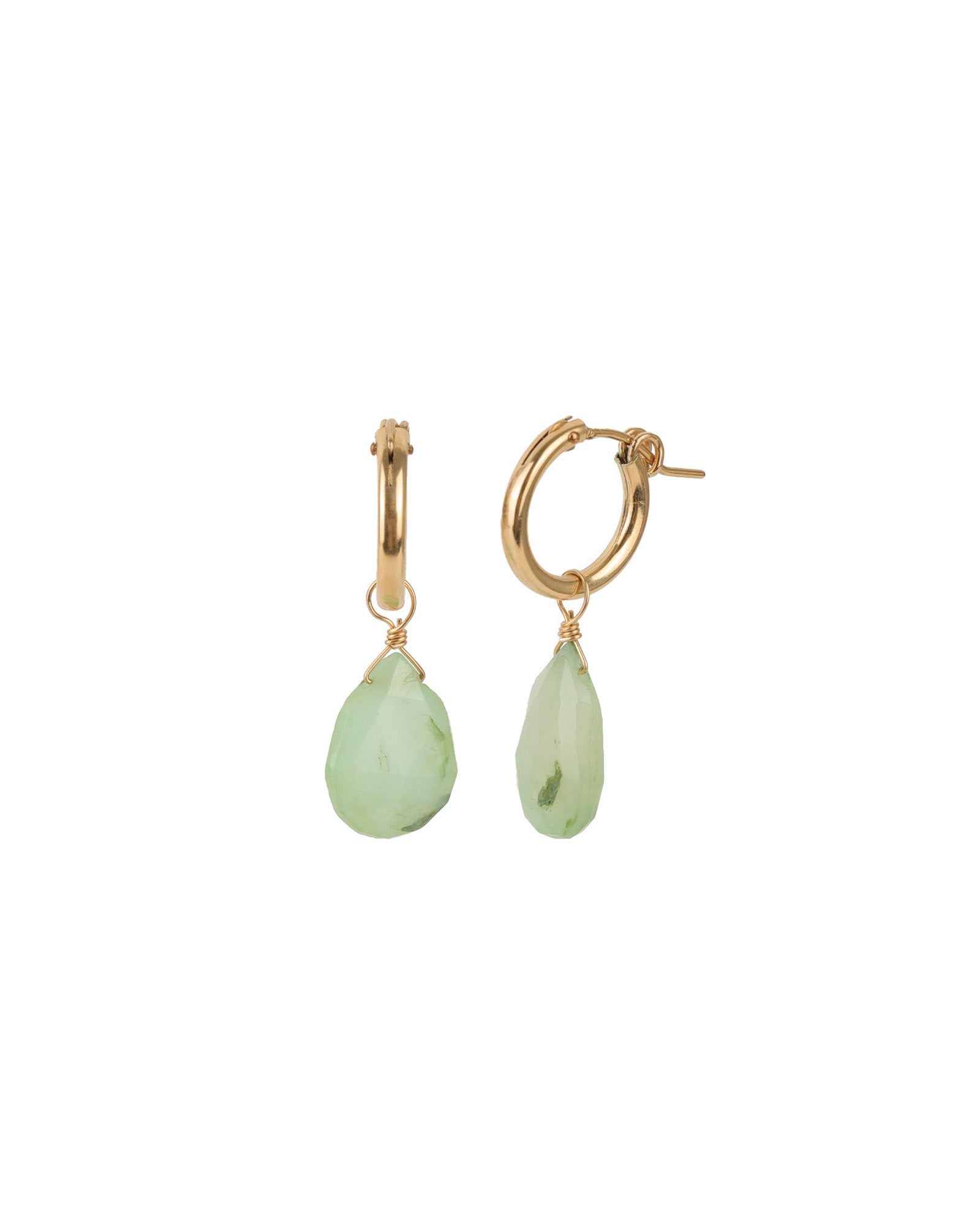 Gem Jar-Pear Green Opal Drop Huggies-Earrings-14k Gold Filled, Green Opal-Blue Ruby Jewellery-Vancouver Canada